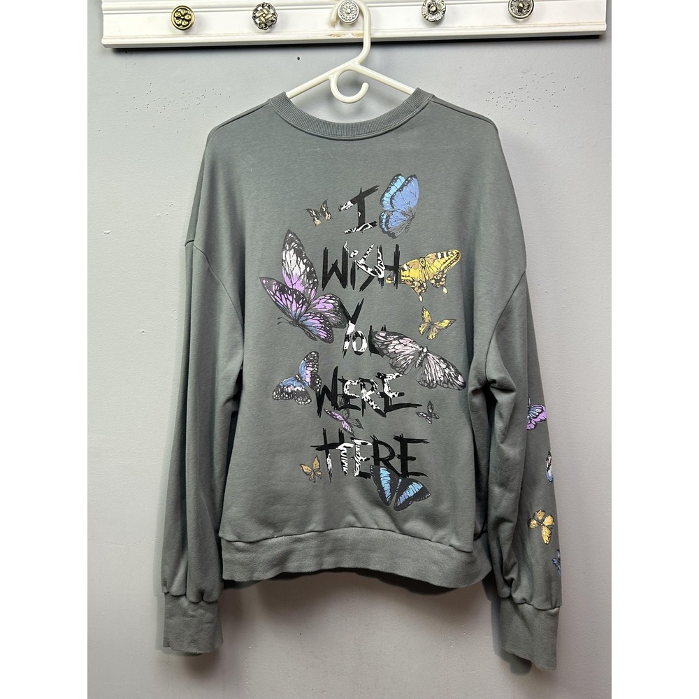 Art By Denise Sweatshirt Womens L Gray Butterfly‎ Graphic Oversized Pullover